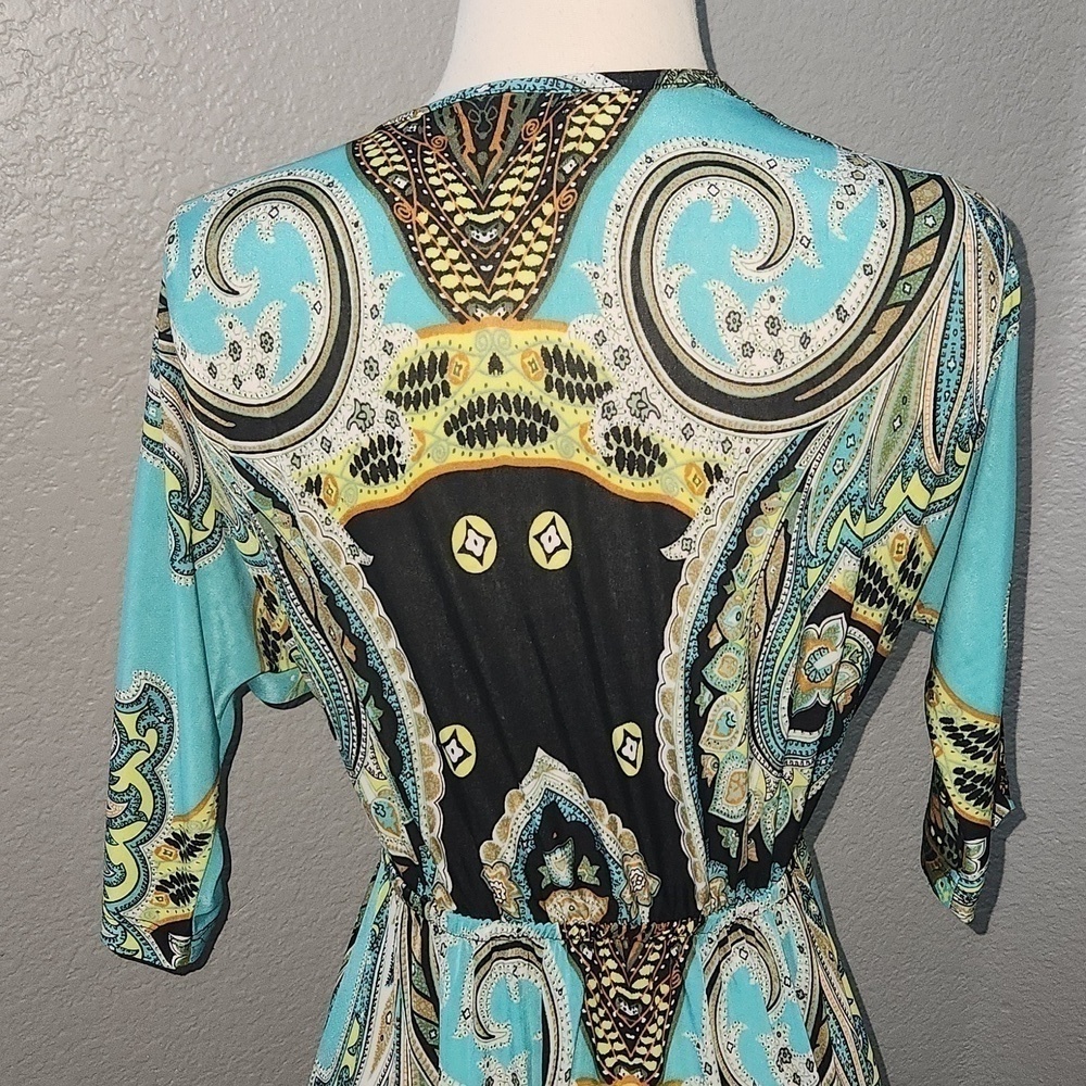 Bohemian Paisley Dress Size Medium 3/4 Sleeves V Neckline - Picture 5 of 6
